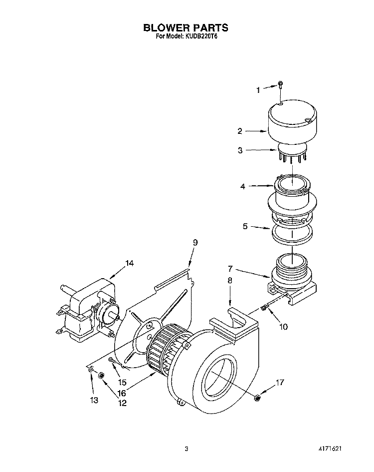 BLOWER Diagram and Parts List for KUDB220T6  KitchenAid Dishwasher