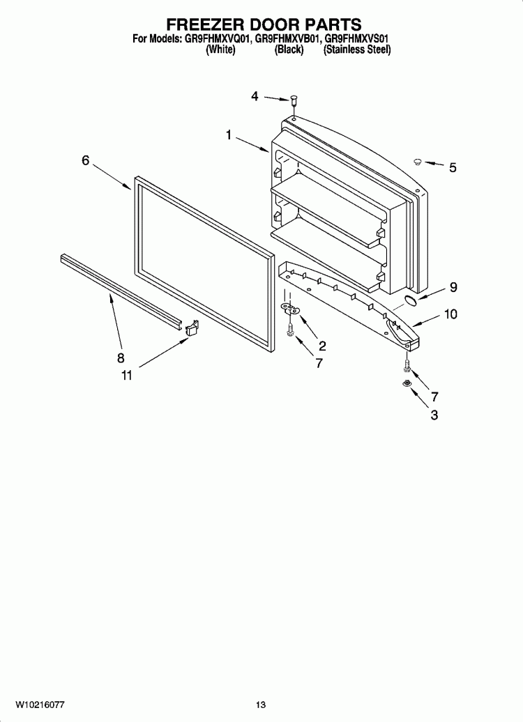 FREEZER DOOR PARTS, OPTIONAL PARTS Diagram and Parts List for GR9FHMXVB01  Whirlpool Refrigerator