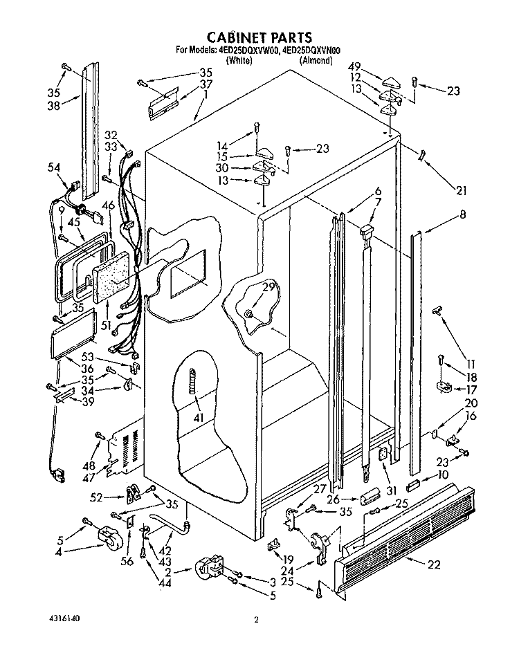CABINET Diagram and Parts List for 4ED25DQXVN00  Whirlpool Refrigerator