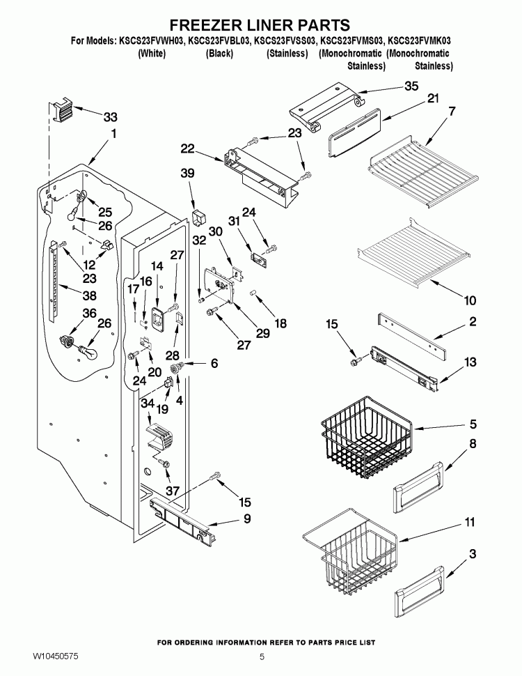 FREEZER LINER PARTS Diagram and Parts List for KSCS23FVSS03  KitchenAid Refrigerator