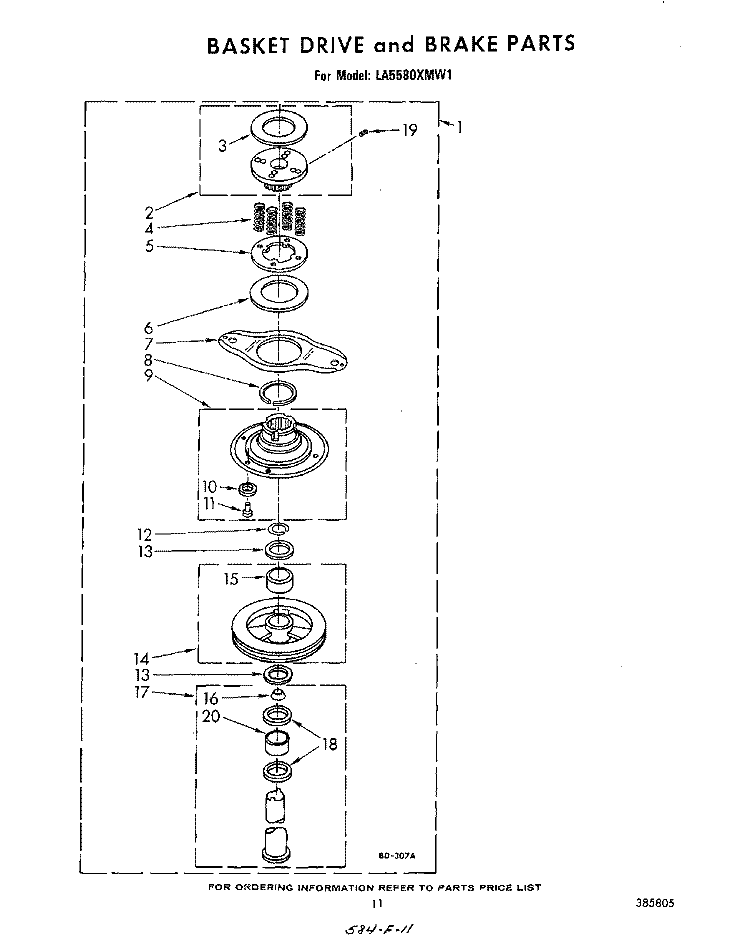 BASKET DRIVE AND BRAKE Diagram and Parts List for LA5580XMW1  Whirlpool Washer