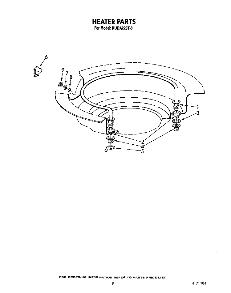 HEATER Diagram and Parts List for KUDA220T0  KitchenAid Dishwasher