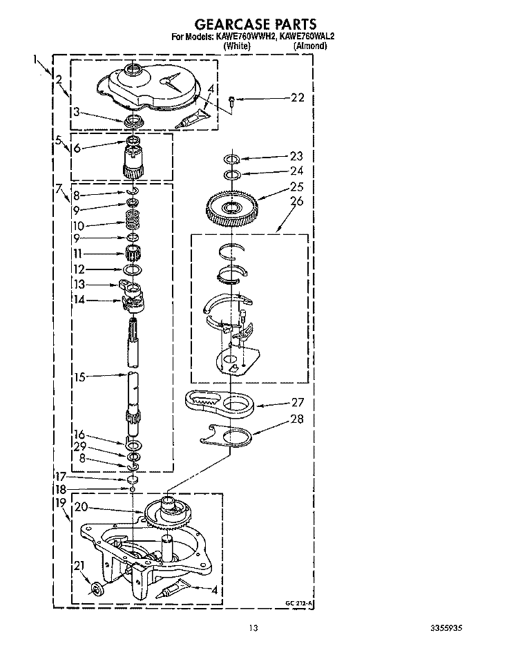 GEARCASE Diagram and Parts List for KAWE760WWH2  KitchenAid Washer