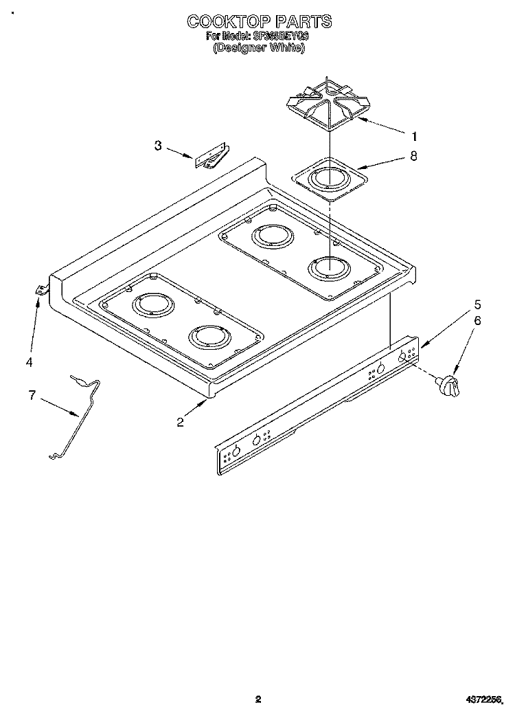 COOKTOP Diagram and Parts List for SF365BEYQ3  Whirlpool Range