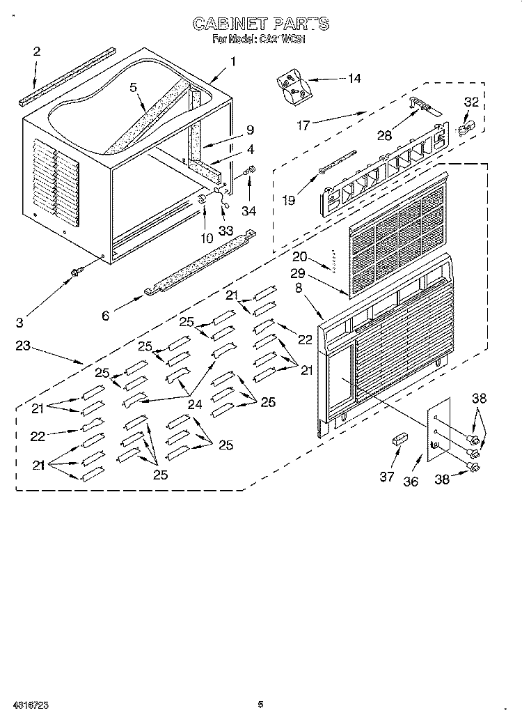 CABINET Diagram and Parts List for CA21WC51  Crosley Air Conditioner