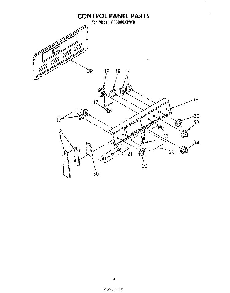 CONTROL PANEL Diagram and Parts List for RF3000XPW0  Whirlpool Range