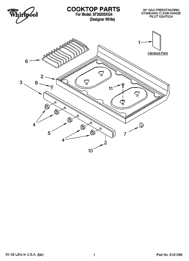COOKTOP PARTS Diagram and Parts List for SF3020SKQ4  Whirlpool Range