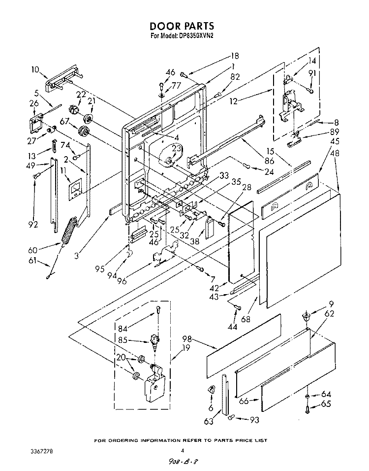 DOOR Diagram and Parts List for DP8350XVN2  Whirlpool Dishwasher