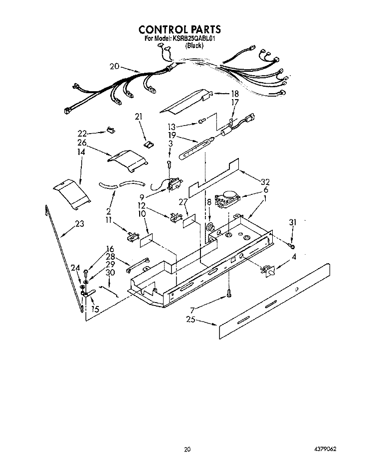 CONTROL Diagram and Parts List for KSRB25QABL01  KitchenAid Refrigerator