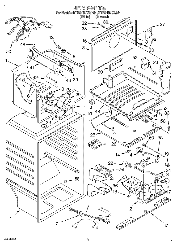 LINER Diagram and Parts List for KTRS19KEWH01  KitchenAid Refrigerator