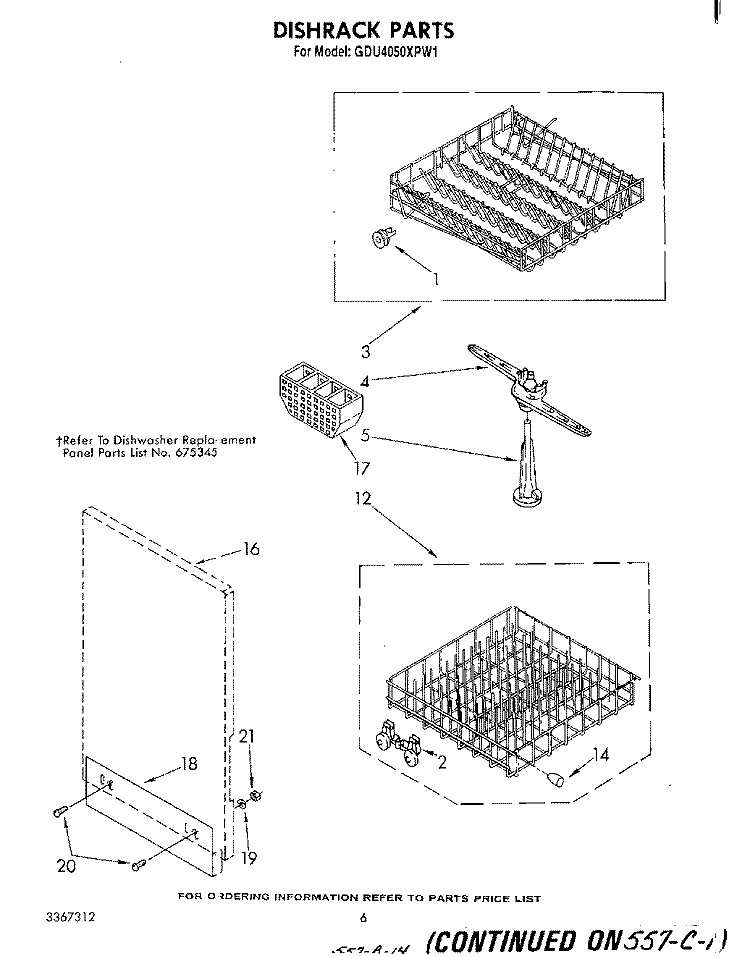 DISHRACK Diagram and Parts List for GDU4050XPW1  Whirlpool Dishwasher