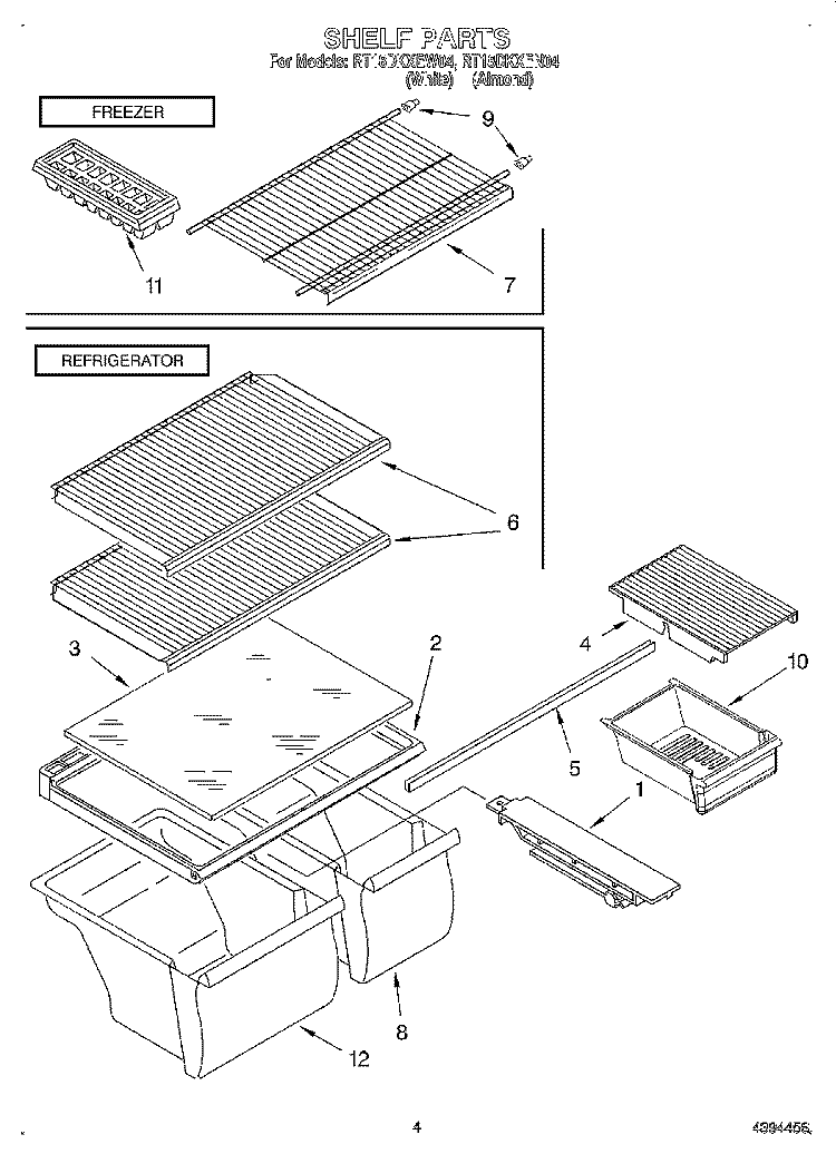 SHELF Diagram and Parts List for RT18DKXEW04  Roper Refrigerator