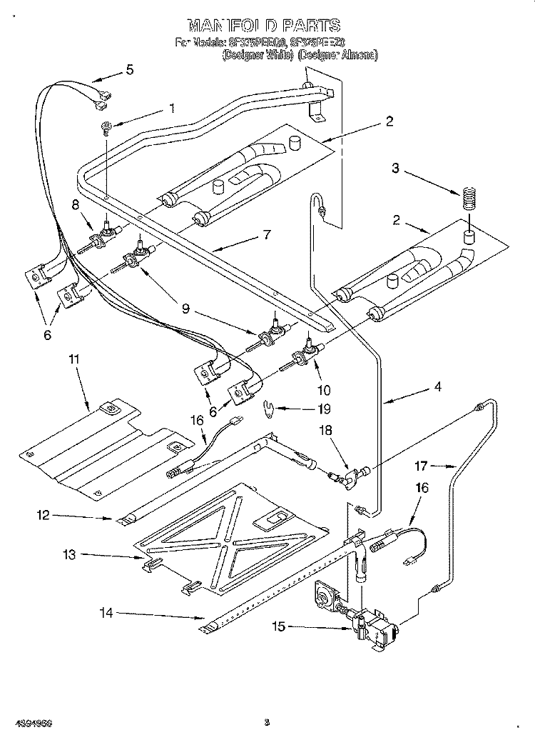 MANIFOLD Diagram and Parts List for SF375PEEQ0  Whirlpool Range