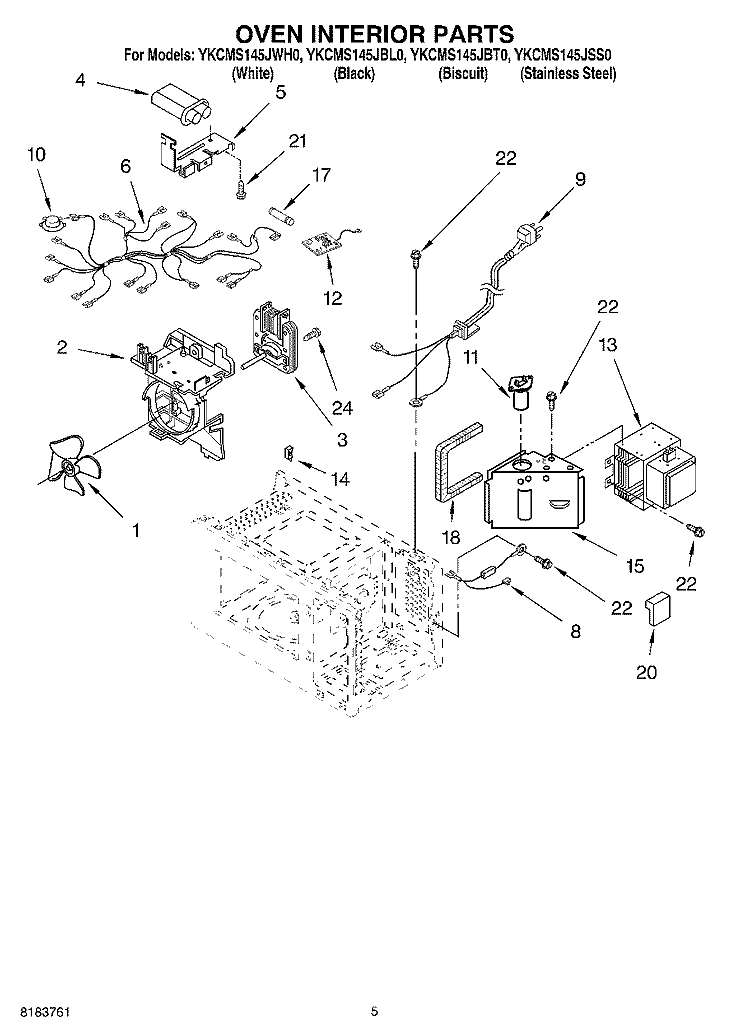 OVEN INTERIOR PARTS Diagram and Parts List for YKCMS145JBL0  KitchenAid Microwave