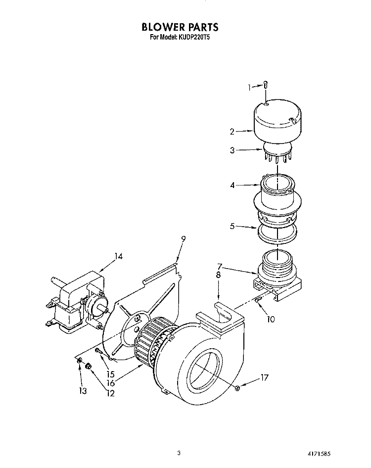 BLOWER Diagram and Parts List for KUDP220T5  KitchenAid Dishwasher
