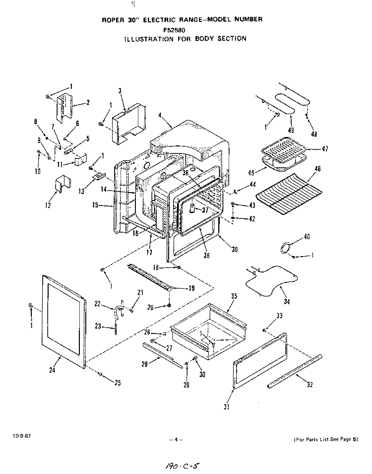 BODY Diagram and Parts List for F5258L0  Roper Range