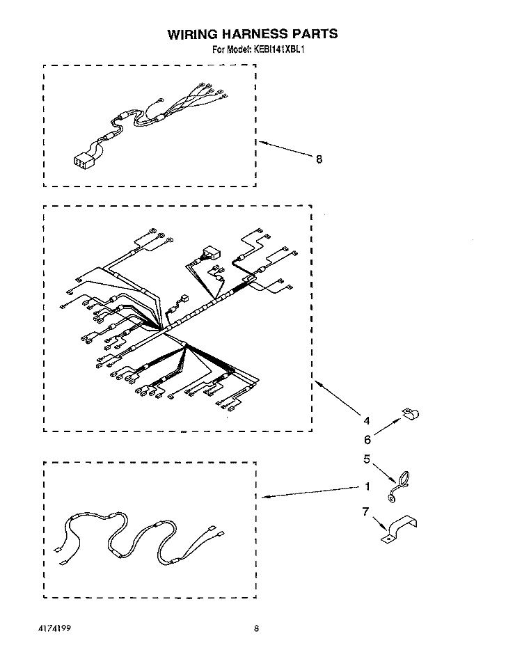 WIRING HARNESS Diagram and Parts List for KEBI141XBL1  KitchenAid Wall Oven