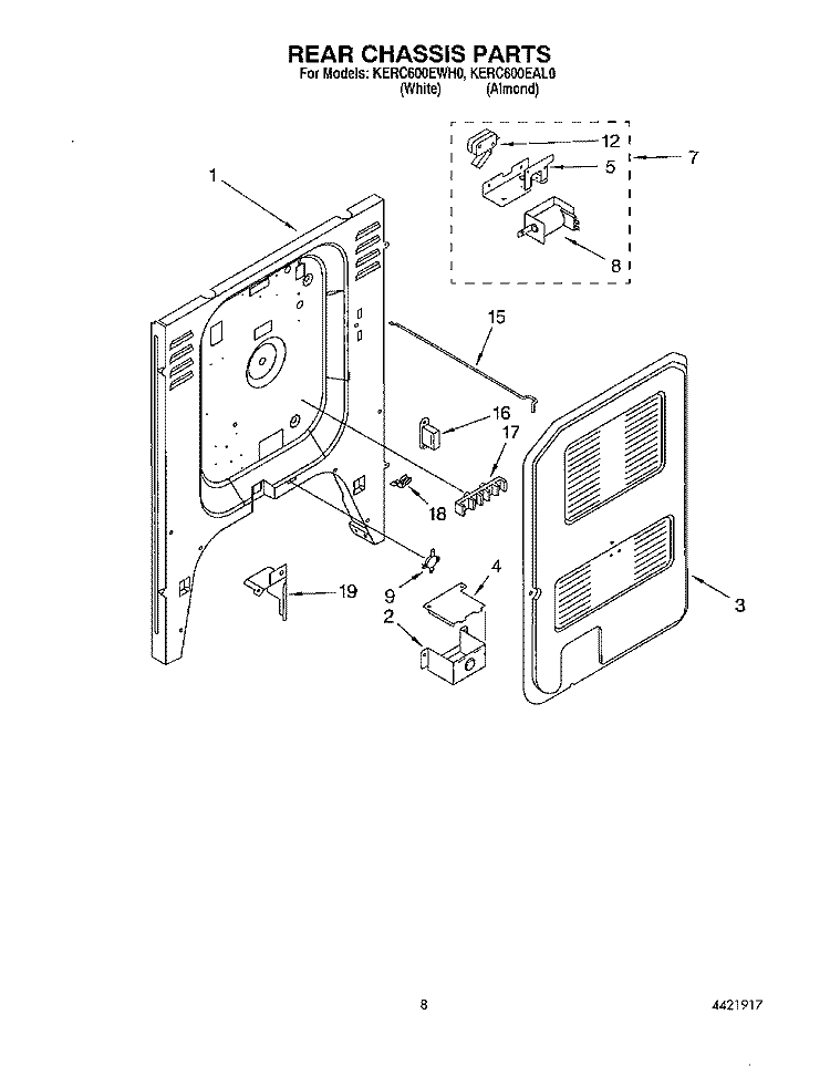 REAR CHASSIS, LIT/OPTIONAL Diagram and Parts List for KERC600EAL0  KitchenAid Range