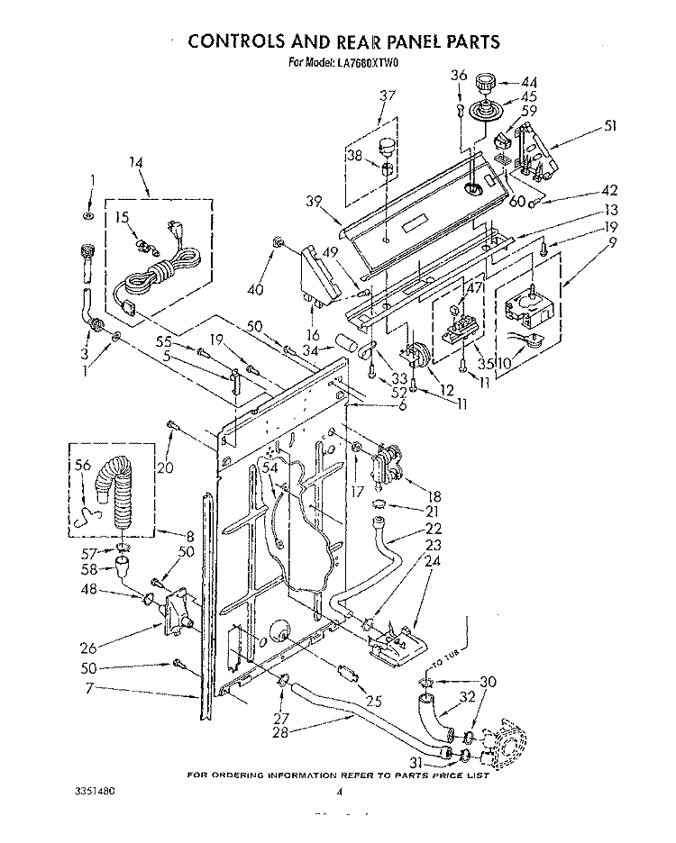 CONTROLS AND REAR PANEL Diagram and Parts List for LA7680XTF0  Whirlpool Washer