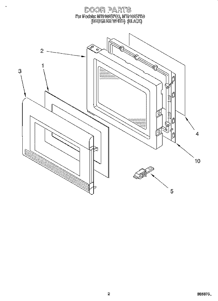 DOOR Diagram and Parts List for MT9102SFQ0  Whirlpool Microwave