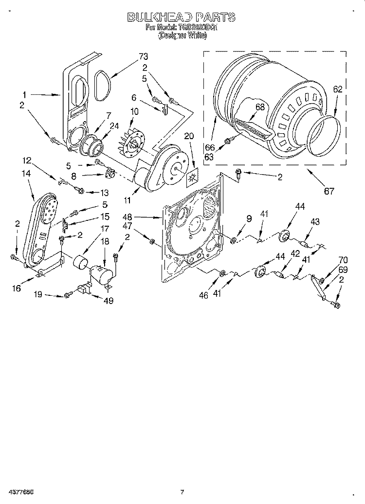 BULKHEAD Diagram and Parts List for TGDS680DQ1  Estate Dryer