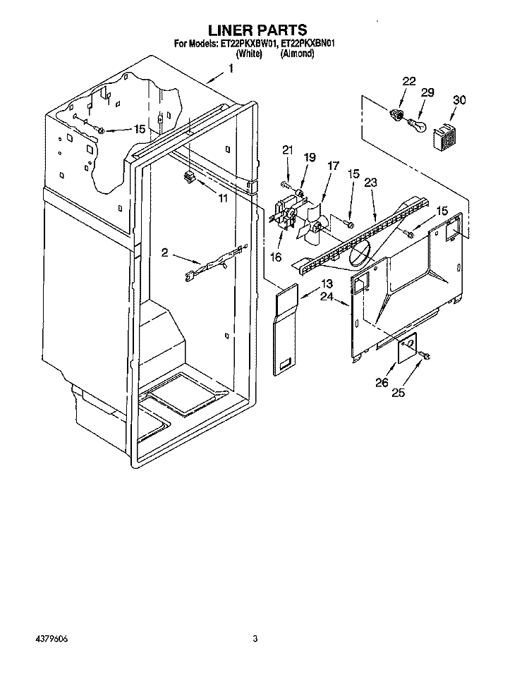 LINER Diagram and Parts List for ET22PKXBN01  Whirlpool Refrigerator