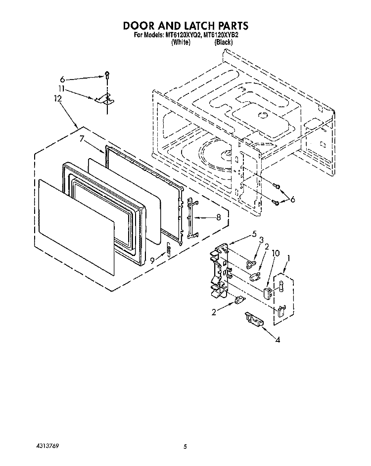 DOOR AND LATCH Diagram and Parts List for MT6120XYB2  Whirlpool Microwave