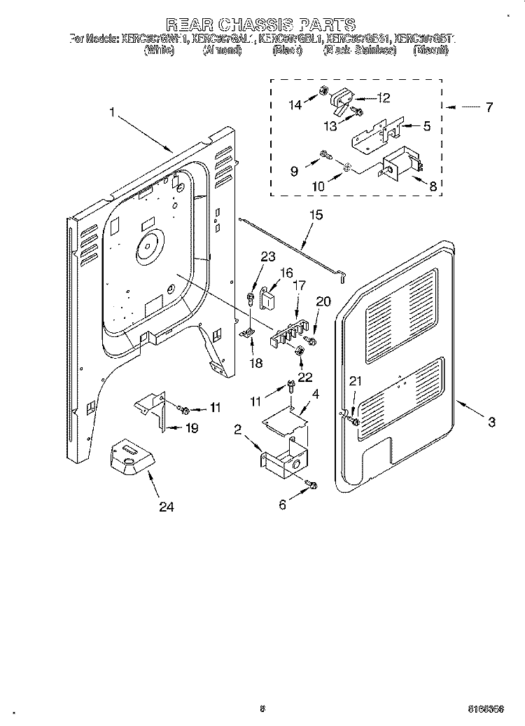 REAR CHASSIS Diagram and Parts List for KERC607GAL1  KitchenAid Range