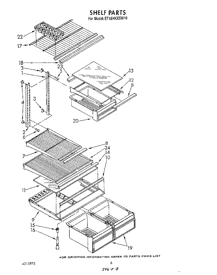 SHELF Diagram and Parts List for ET18HKXSW10  Whirlpool Refrigerator