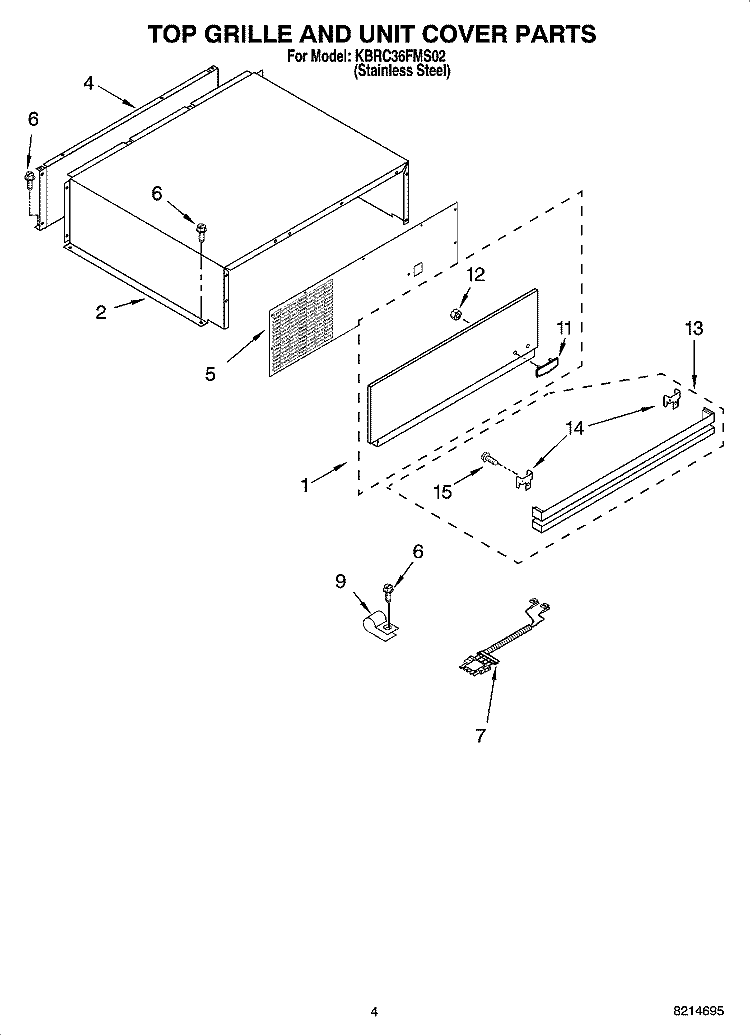 TOP GRILLE AND UNIT COVER PARTS Diagram and Parts List for KBRC36FMS02  KitchenAid Refrigerator