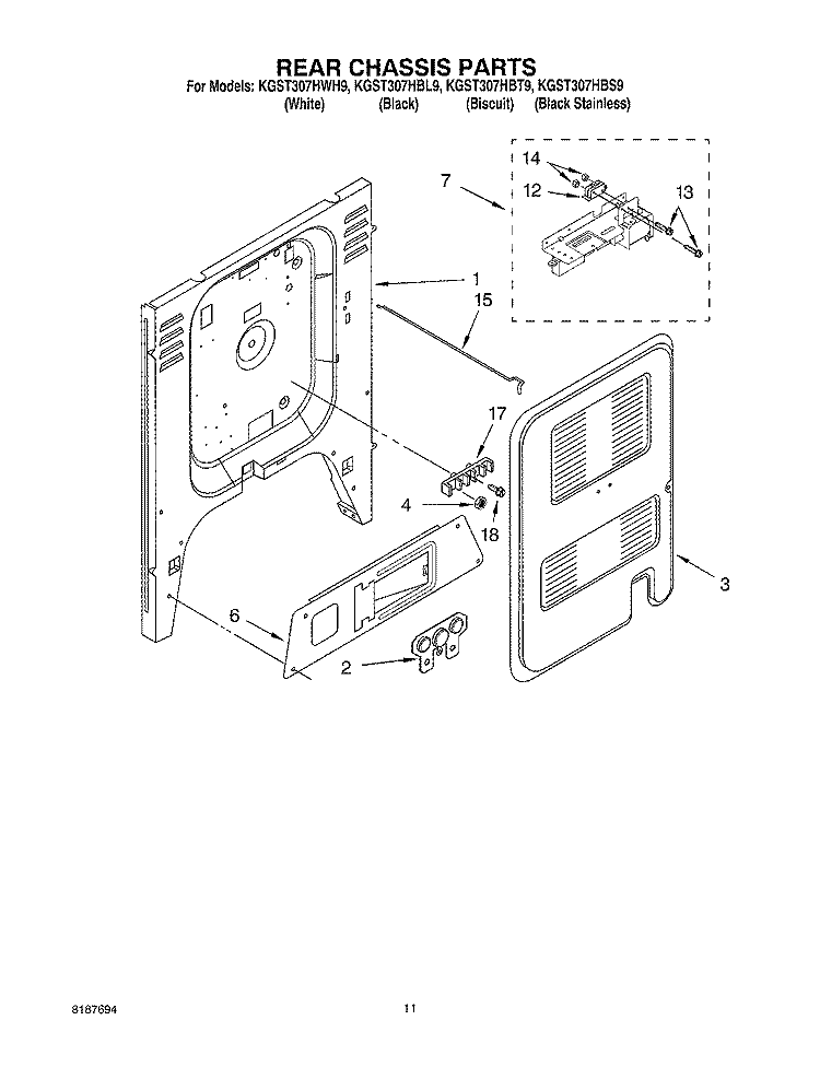 REAR CHASSIS Diagram and Parts List for KGST307HBT9  KitchenAid Range