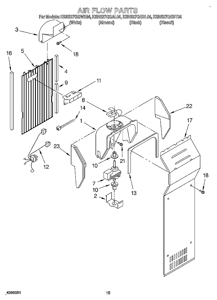 AIR FLOW Diagram and Parts List for KSRS27QGAL04  KitchenAid Refrigerator