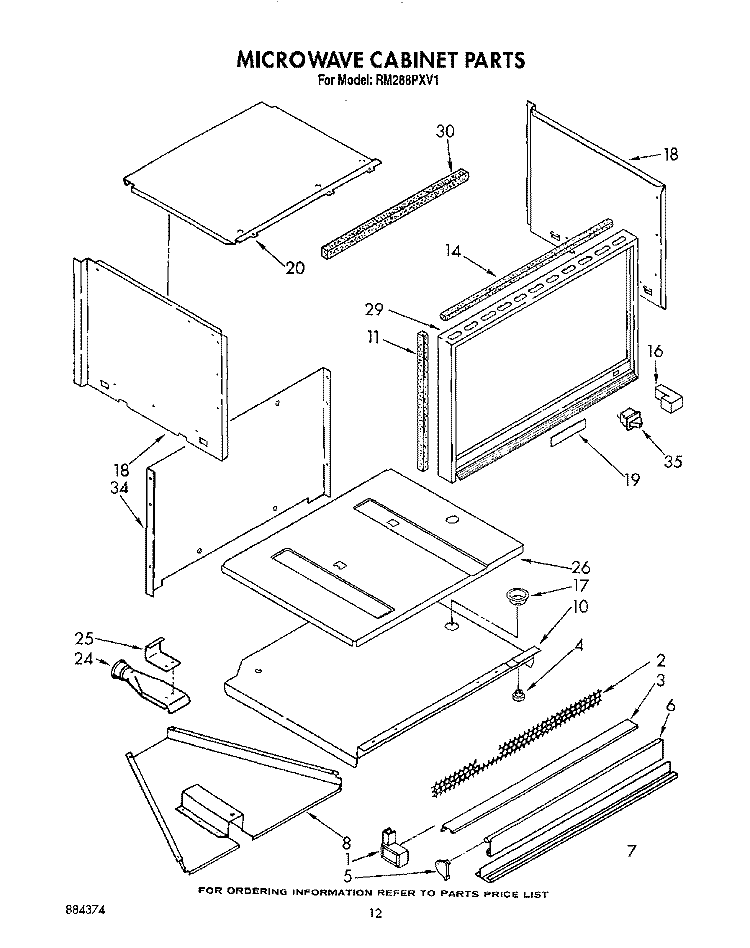 MICROWAVE CABINET Diagram and Parts List for RM288PXV1  Whirlpool Microwave Oven Combo