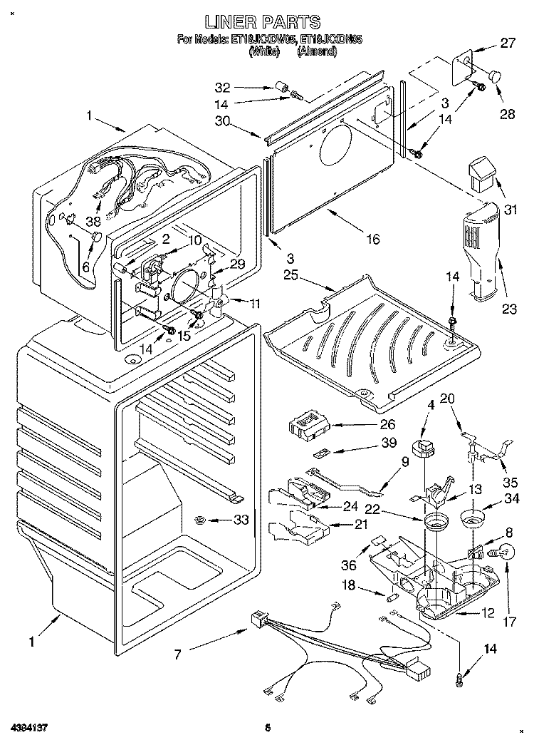 LINER Diagram and Parts List for ET18JKXDW05  Whirlpool Refrigerator