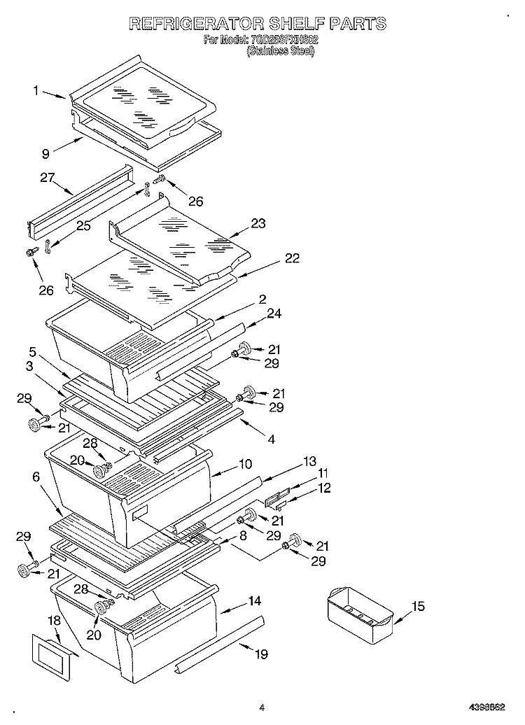 REFRIGERATOR SHELF Diagram and Parts List for 7GD25SFXHS02  Whirlpool Refrigerator