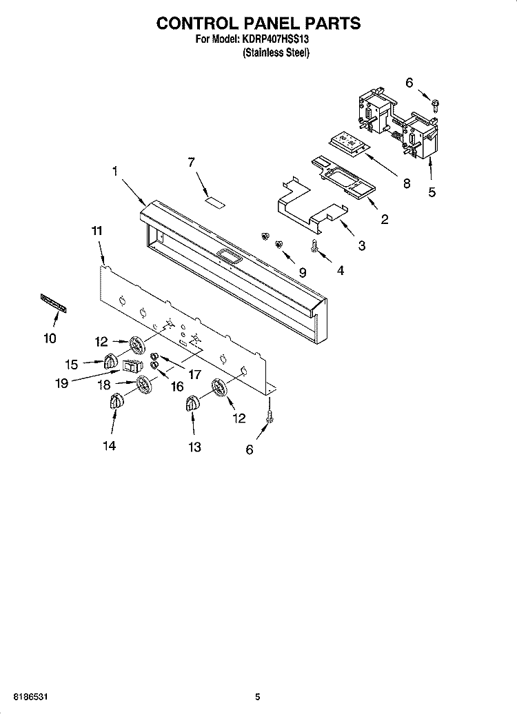 CONTROL PANEL PARTS Diagram and Parts List for KDRP407HSS13  KitchenAid Range