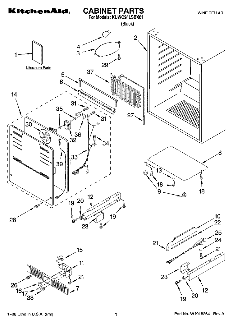 CABINET PARTS Diagram and Parts List for KUWO24LSBX01  KitchenAid Wine and Beverage Cooler
