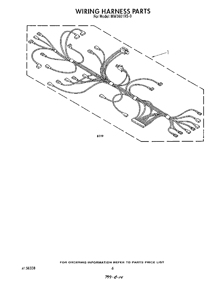 WIRING HARNESS , LIT/OPTIONAL Diagram and Parts List for MW3601XS0  Whirlpool Microwave