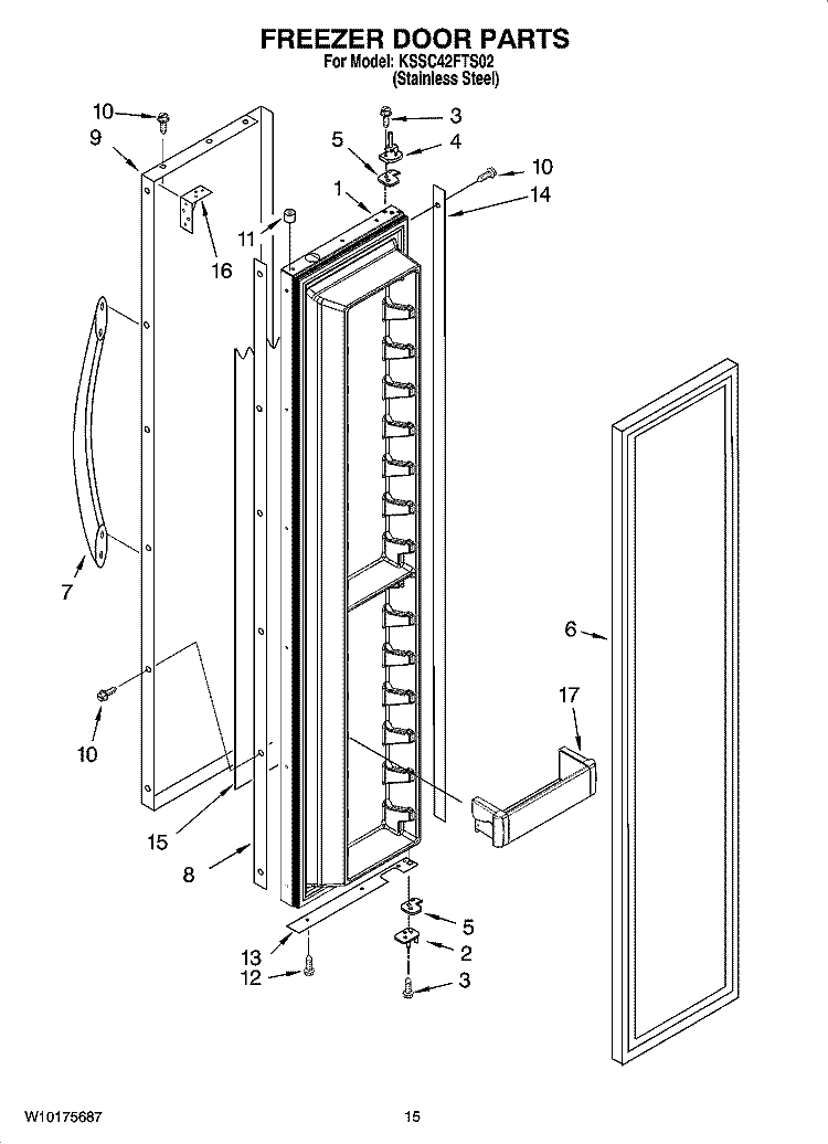 FREEZER DOOR PARTS Diagram and Parts List for KSSC42FTS02  KitchenAid Refrigerator