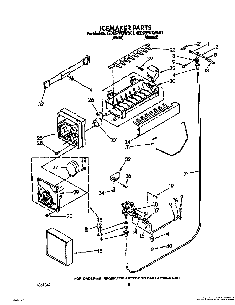 ICEMAKER, LIT/OPTIONAL Diagram and Parts List for 4ED25PWXWN01  Whirlpool Refrigerator