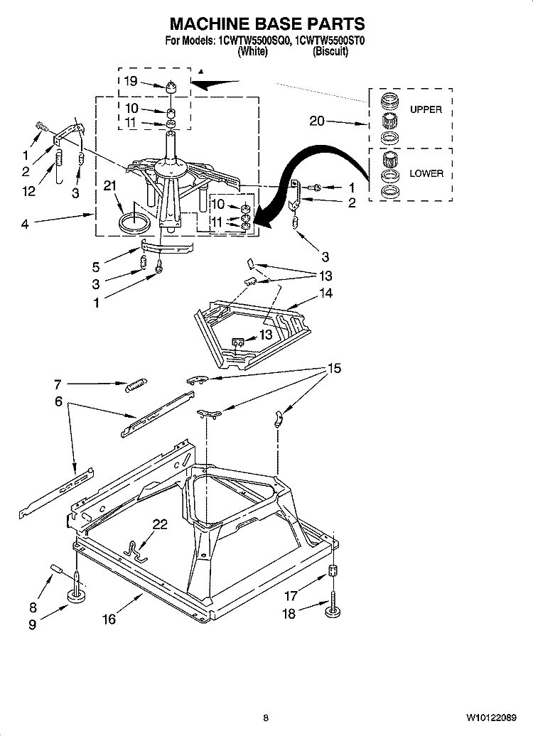 MACHINE BASE PARTS Diagram and Parts List for 1CWTW5500SQ0  Whirlpool Washer