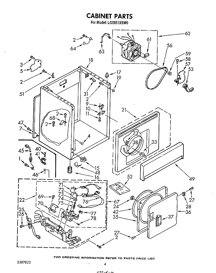 CABINET Diagram and Parts List for LG5951XSW0  Whirlpool Dryer
