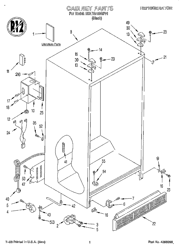 CABINET, LITERATURE Diagram and Parts List for 3XARG488GF01  Whirlpool Refrigerator