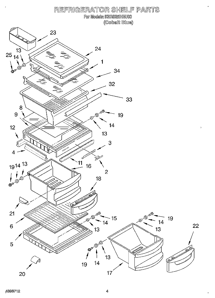 REFRIGERATOR SHELF Diagram and Parts List for KSRS25IHBU00  KitchenAid Refrigerator