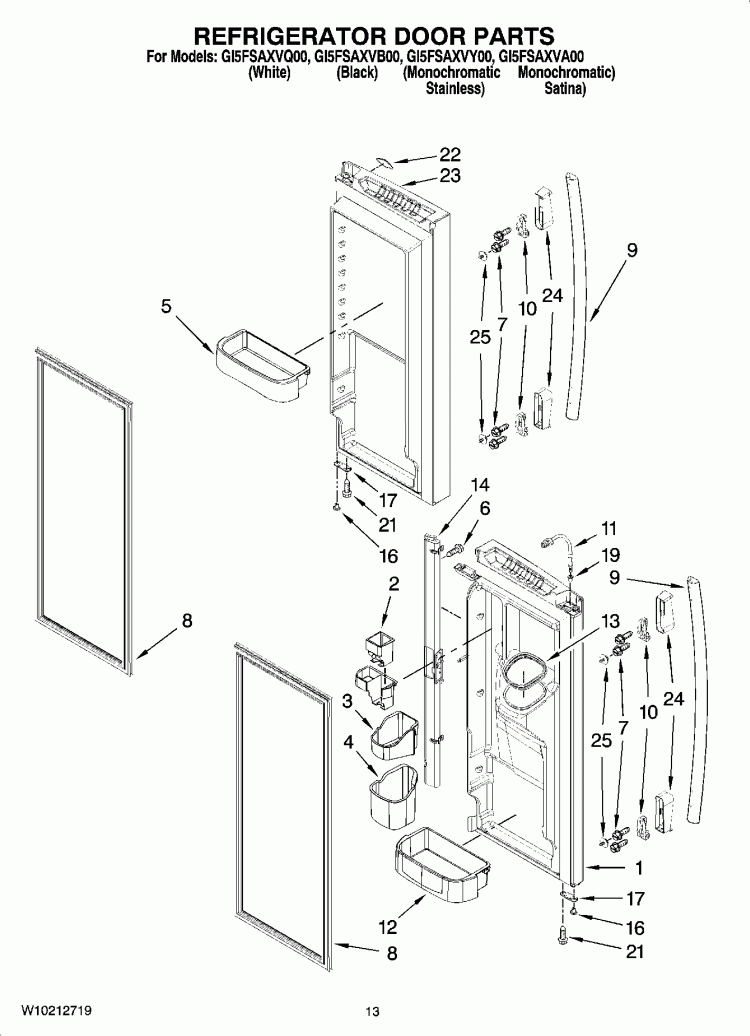 REFRIGERATOR DOOR PARTS Diagram and Parts List for GI5FSAXVA00  Whirlpool Refrigerator