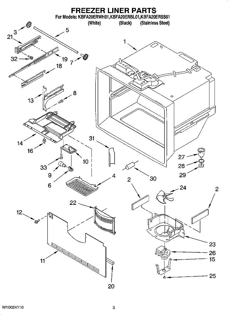 FREEZER LINER PARTS Diagram and Parts List for KBFA20ERBL01  KitchenAid Refrigerator