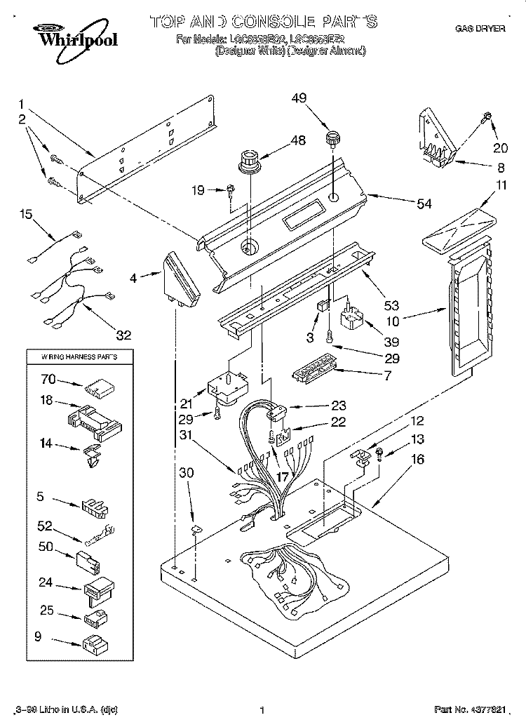 TOP AND CONSOLE, LIT/OPTIONAL Diagram and Parts List for LGC8858EQ2  Whirlpool Dryer