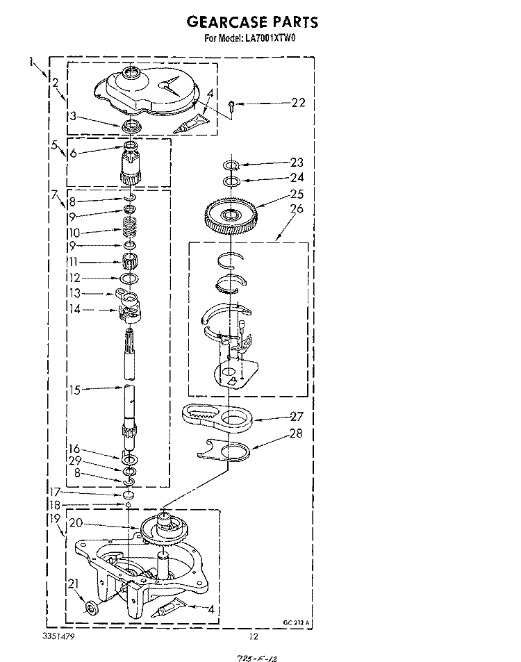 GEARCASE Diagram and Parts List for LA7001XTW0  Whirlpool Washer