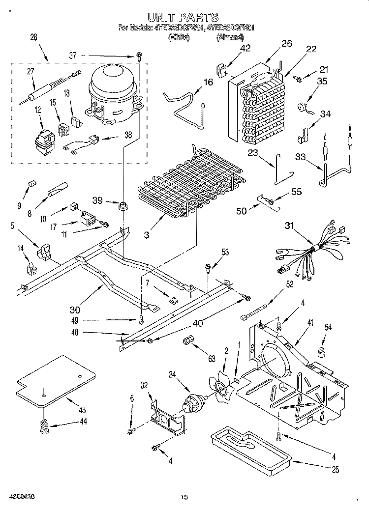 UNIT Diagram and Parts List for 4YED25DQFW01  Whirlpool Refrigerator