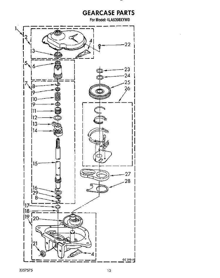 GEARCASE Diagram and Parts List for 4LA6300XYN0  Whirlpool Washer